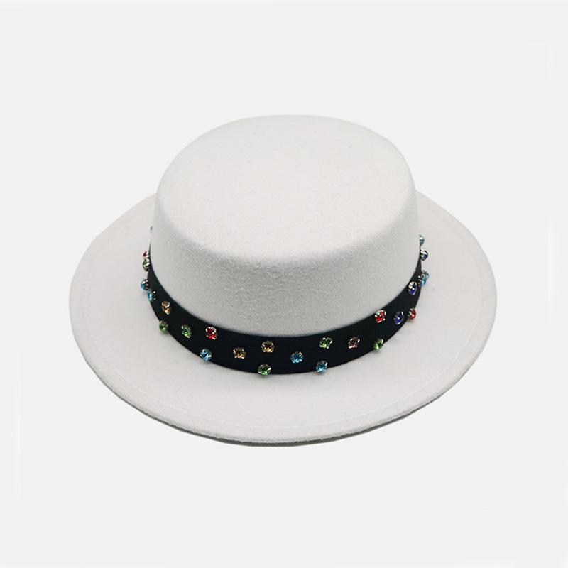 

Британский стиль Цветная ромбовидная лента с плоским верхом Шляпа мужская и женская теплая широкополая шерстяная шляпа Однотонная джентльменская шляпа M（56-58cm）