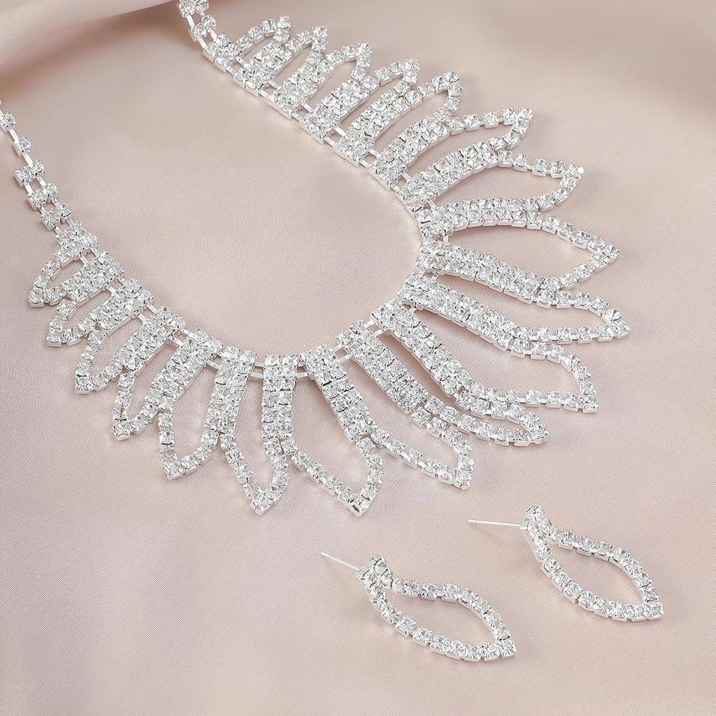Bridal Rhinestone Jewelry Set: Necklace & Earrings for Weddings