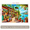 2D Mediterranean Village with Colorful Flowers Wall Decor Tapestry