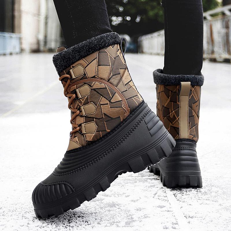 Men's Winter Warm Snow Boots Camouflage Hiking Boots Outdoor knee High Duck Boots Climbing Boots Waterproof  Plus Size