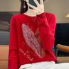 2024 Women's Zodiac Red Wool Sweater - Long Sleeve, Round Neck, Half High Neck