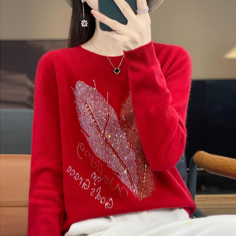 2024 Women's Zodiac Red Wool Sweater - Long Sleeve, Round Neck, Half High Neck