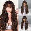 MISS WIG Natural Black Long Wave Wig with Bangs Synthetic High Temperature Fiber Wig Suitable for Daily Wear Party Wigs