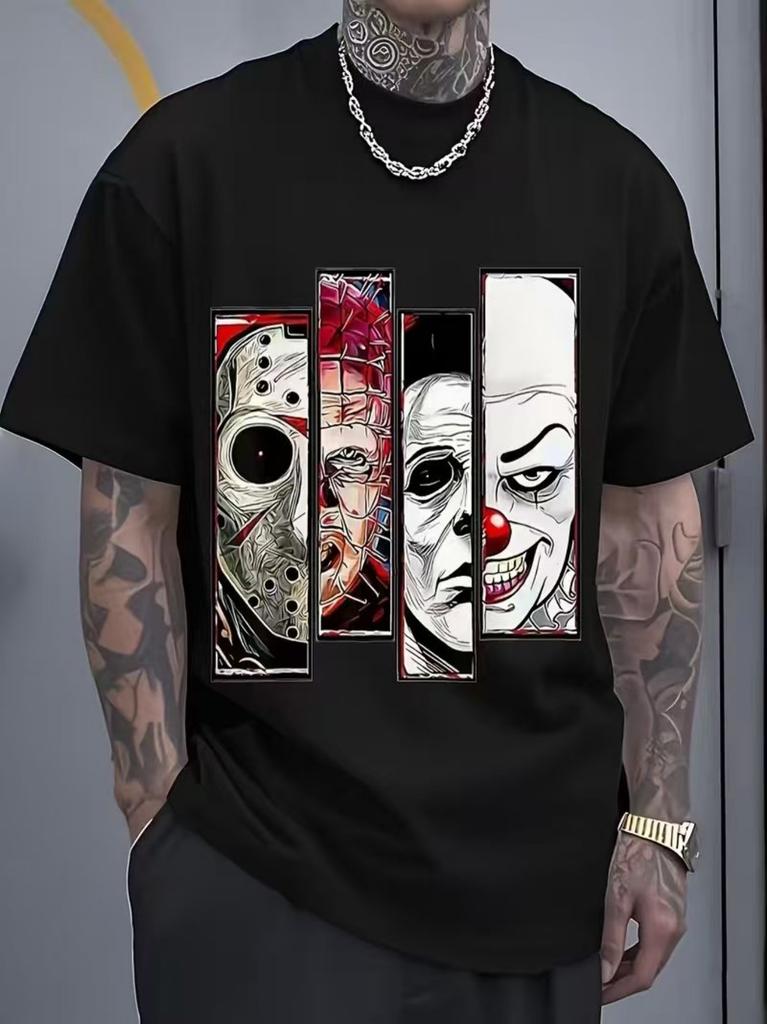 Unisexs Cotton Tshirt Classic Print Vintage Slasher Villains Oversized Short Sleeve Streetwear Black Casual Tops For Daily Wear