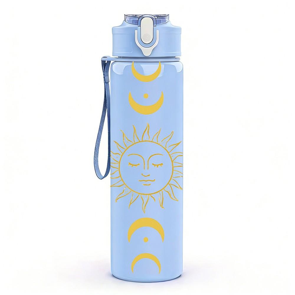 1PC Sun Moon Crescent Celestial Art Print 750ml Color Plastic Sports Water Bottle Leakproof Flip Straw Lid Suitable for Sports Office Home Use