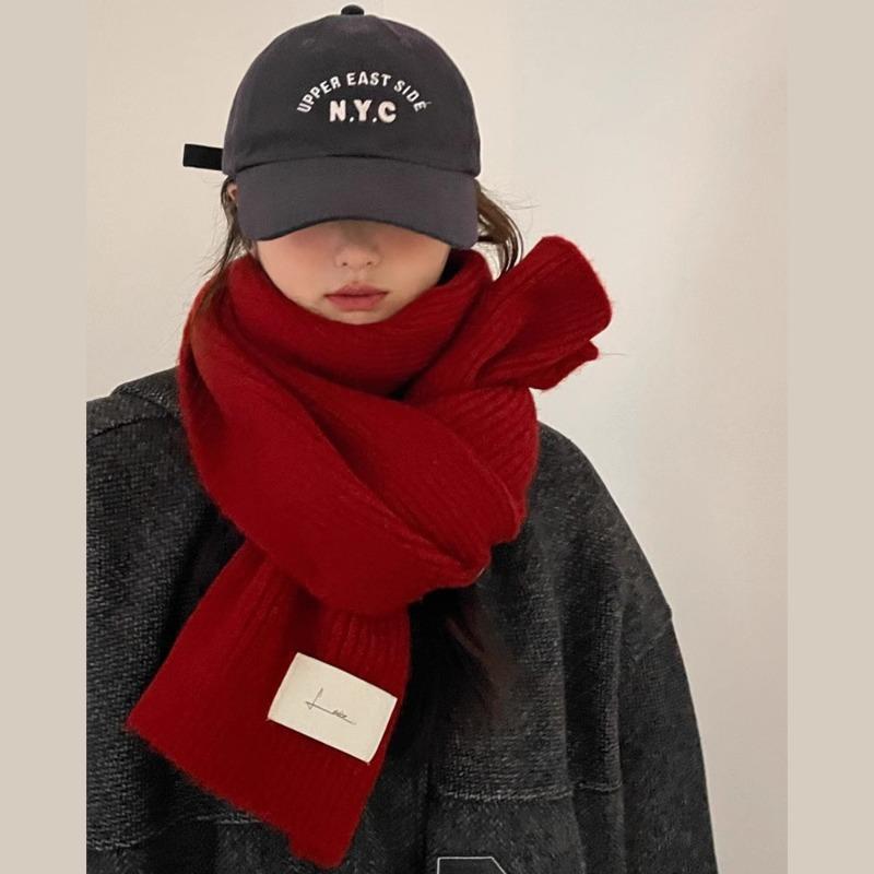 New red knitted wool scarf girls winter thickened versatile wool scarf Christmas gift