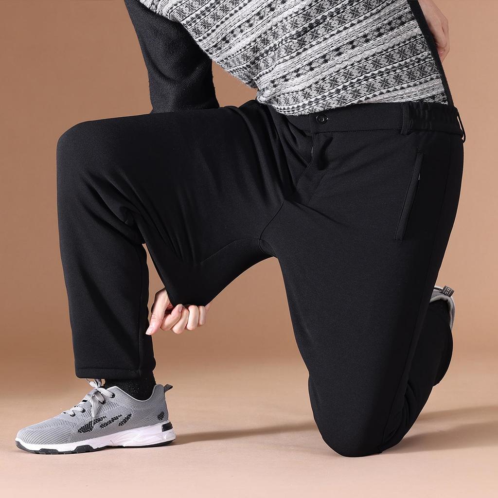 Men's Winter Warm Three-Layer Elastic Cotton Trousers with Velvet Lining for Middle-Aged and Elderly