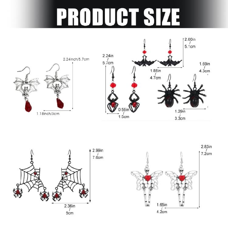 Halloween Inspired Bat Spiders Pendant Earrings Gothic Jewelry For Women Alloy Accessories