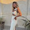 Fashion Sexy Hollow Out Strapless Solid Shell Button Long Dress Women Sleeveless Round Neck Bodycon Evening Party Dress