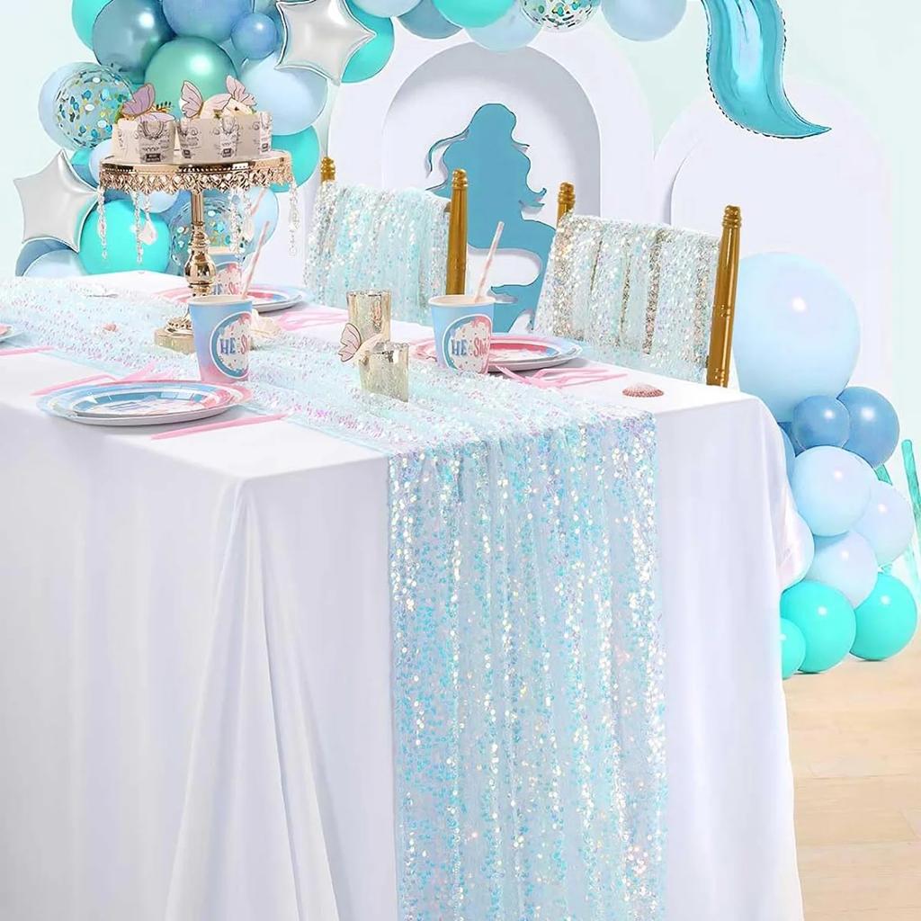 1 pz. Runner da tavolo con paillettes iridescenti glitterate, decorazione morbida per tavolo da pranzo per matrimonio, compleanno, festa, 30x183 cm.