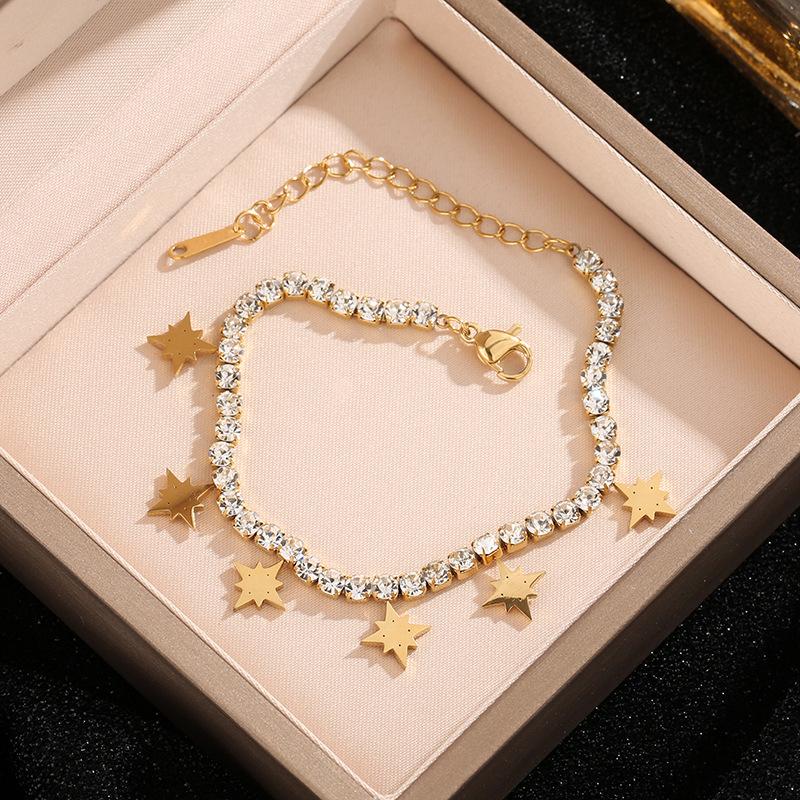Exaggerated European and American Fashion Full-diamond Star Pendant Titanium Steel Bracelet for Women