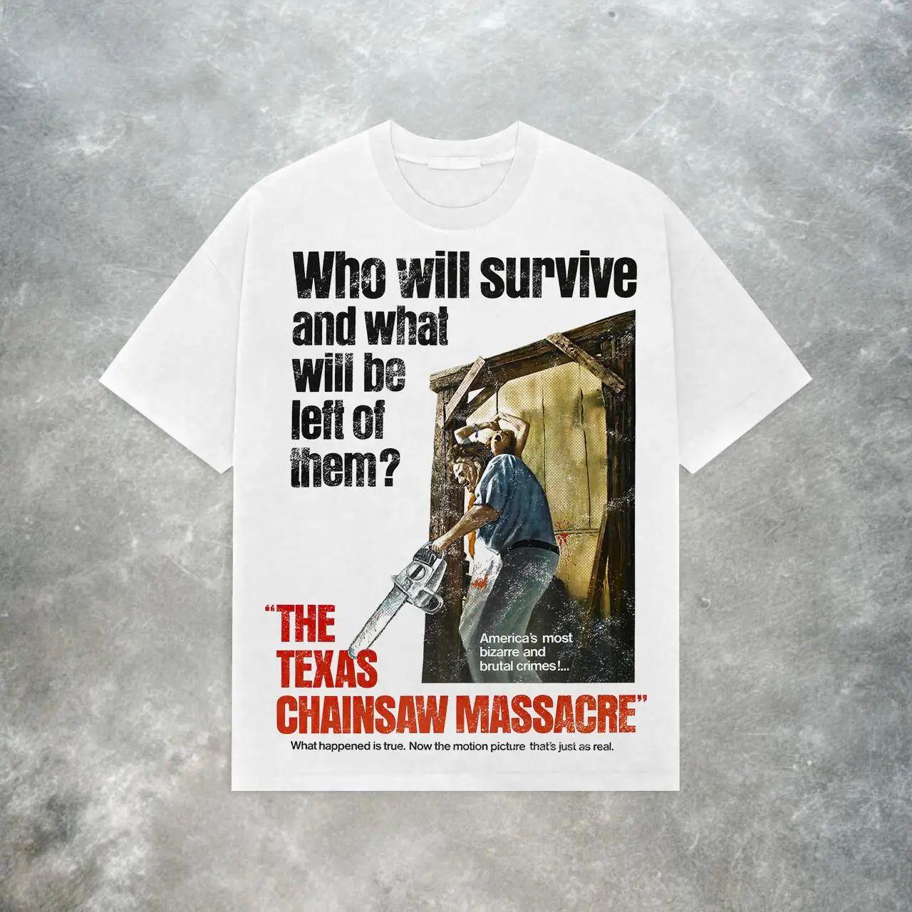 Texas Chainsaw Massacre T-Shirt - Vintage Horror, Leatherface Summer Men s and Women s Loose and Breathable T-shirt Top L