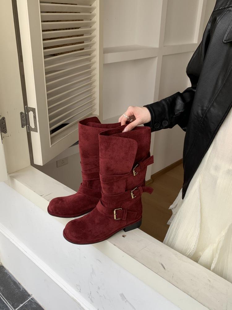 French retro thick-soled high knight boots women's 2025 autumn new Korean version temperament fashion suede thin short boots