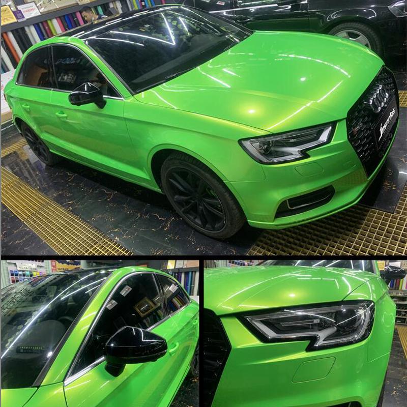 60cmX152cm Pearlescent Apple Green Twin Colors Vinyl Wraps Sheet Glossy Film Stickers Motorcycle Car Styling Decals Film Roll