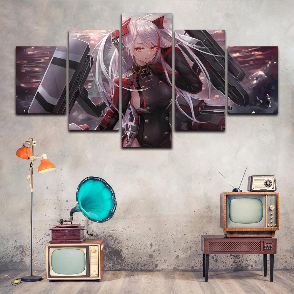 Modern Canvas Painting Modular 5 Pcs Azur Lane Prinz Eugen Poster Prints Home Decor Wall Anime Characters No Frame Picture Art