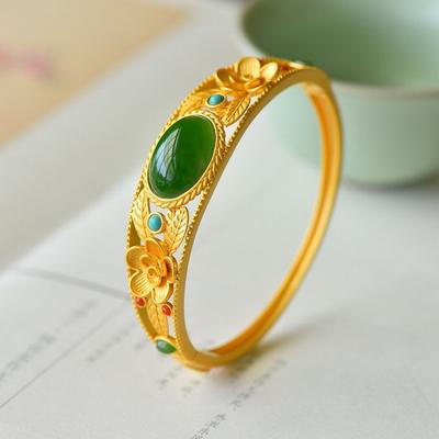 Natural Hetian Jade Bracelet Ancient Gold Craft Pastoral Style Fashion Bangles For Women Wedding Jewelry  Jade Bracelet