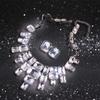 A Chain Stud Earrings, Fashion Colored Crystal Necklace Jewelry, Luxury Trend, Square Full Diamond
