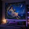 Anime Tapestry Aesthetic Home Decor Healing Starry Sky Anime Tapestry Soft Wall Hanging With Cat-Ear Girl