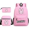 Popular Novelty Cool Bad Bunny Print 3pcs/Set Pupil School Bags Laptop Daypack Backpack Inclined Shoulder Bag Pencil Case