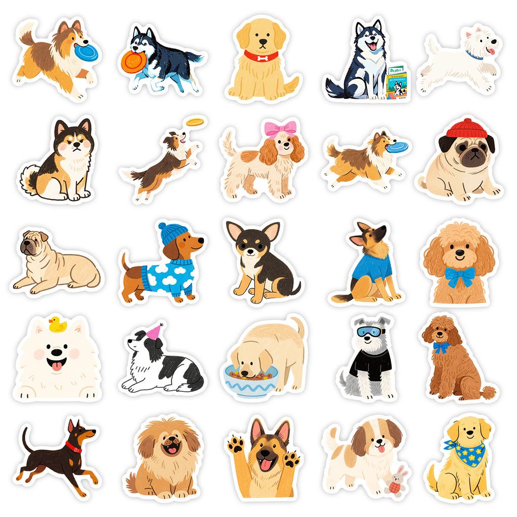 56PCS Hand Drawn Dog Cartoon Graffiti Stickers Cute Pet Notebook Computer Decoration Stationary Pencil Stickers