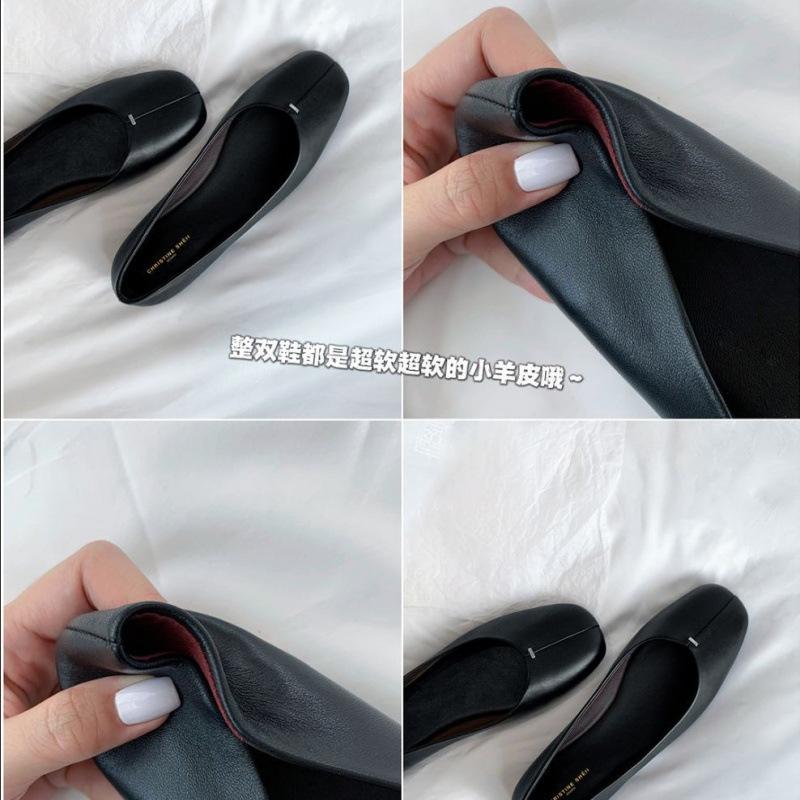 Quick hair flat-soled single shoes women's super soft-soled lambskin square head commuter small leather shoes boat shoes