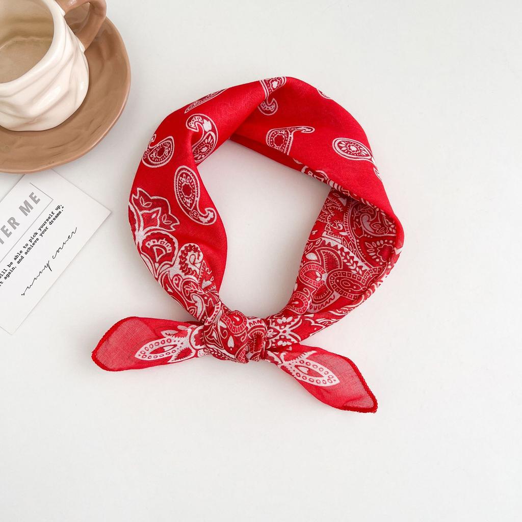 Japanese retro literary and artistic style 18 cotton and linen cashew flower silk scarf thin square scarf high-end fashion versatile accessories scarf