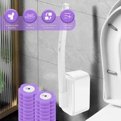 Toilet Brush Set Disposable Replacement Head Cleaning Kit with Long Handle Toilet Bowl Cleaner Pad Kit Bathroom Cleaning Brush