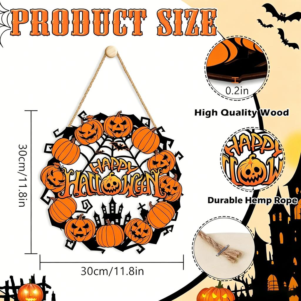 Wooden Halloween Pumpkin Hanging Sign Door Wall Decor Party Home Garden Decoration