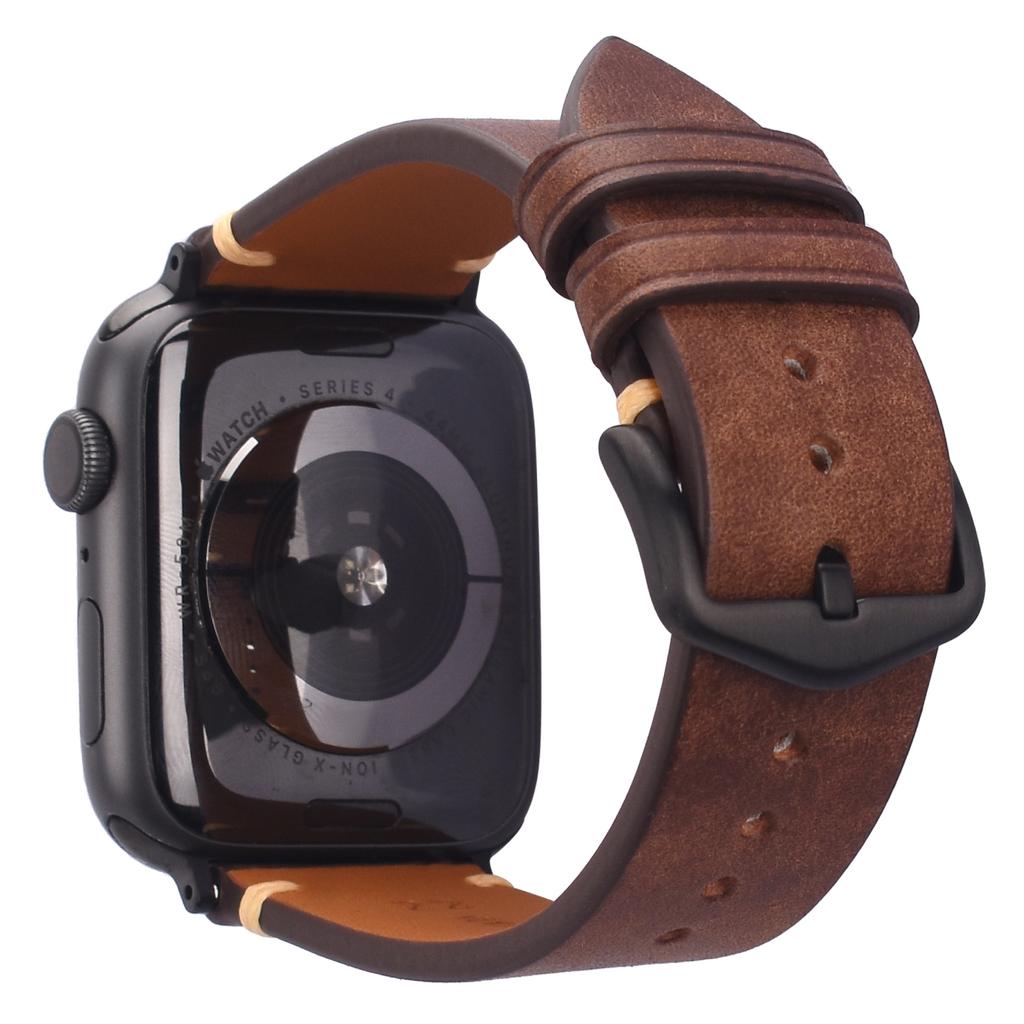Frosted Brown Genuine Leather Watch Strap Replacement for Apple Watch Series 7 8 SE Custom Wristband Replacement Accessory