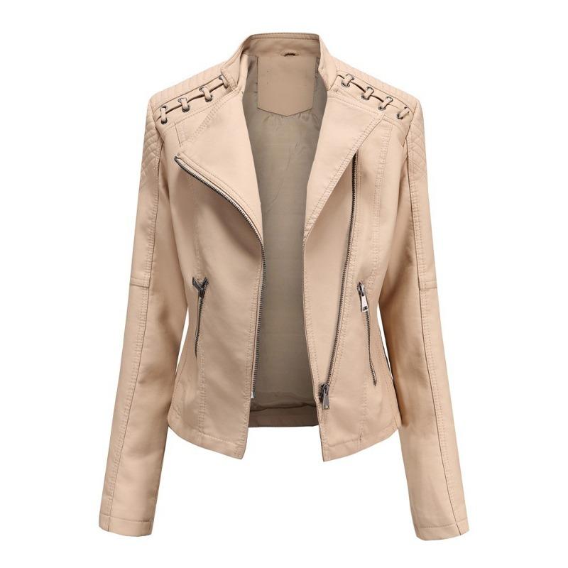 Stand-up Collar Leather Jacket Women's New Leather Jacket Women's Jacket Slim Thin Small Coat Women's Motorcycle Clothes
