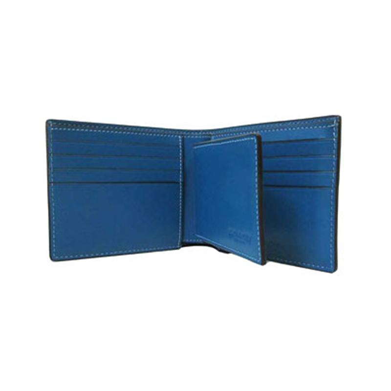 Coach 3 IN 1 Wallet 11 Printed Logo Solid Color Calfskin Card Holder Wallet Men's Blue