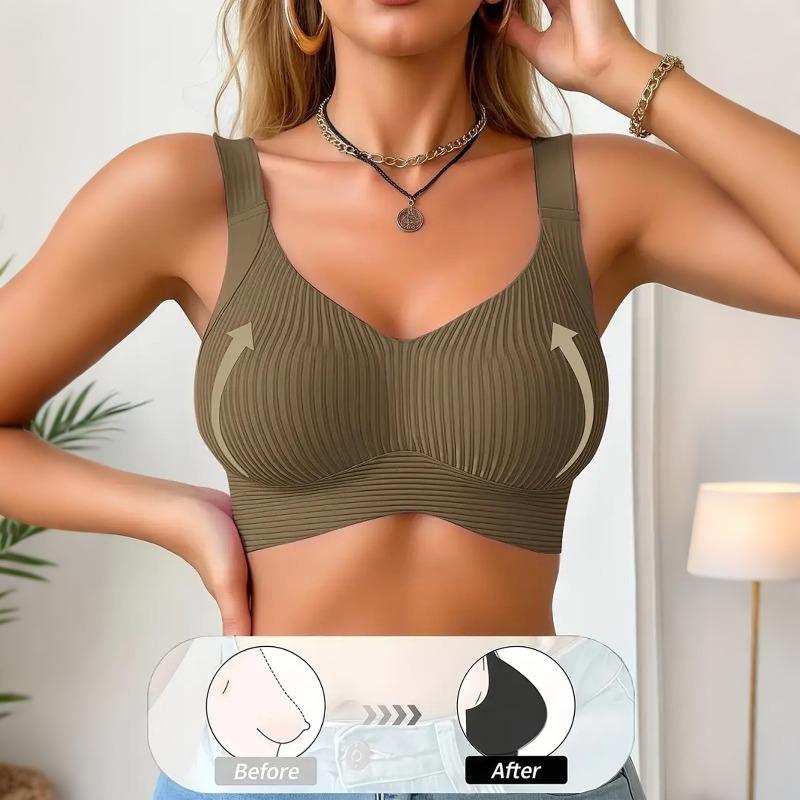 Plus Size Beauty Back Lift Up Bra, Seamless Wireless Push Up Side Support Hook Closure Bra