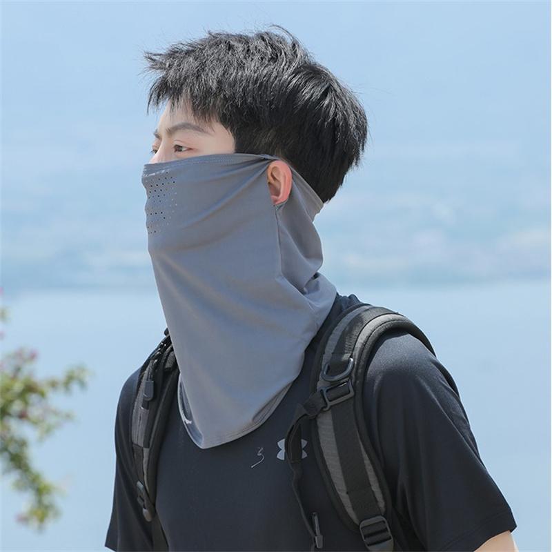 Ice Silk Sunscreen Face Mask With Ear Hooks - Unisex Summer Cycling Face Cover, Breathable Uv Shield For Face And Neck