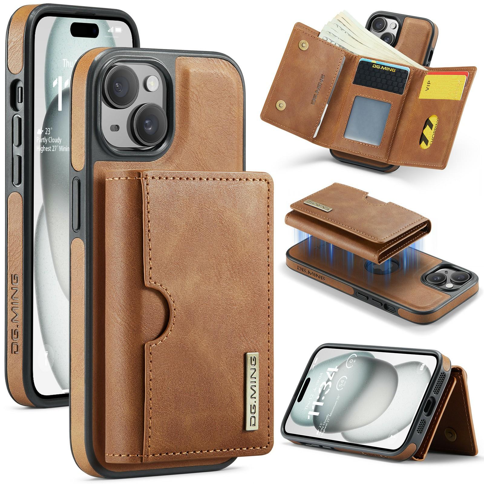 DG.MING M6 Series For iPhone 15 Case Magnetic Wallet PU+PC+TPU Phone Cover B
