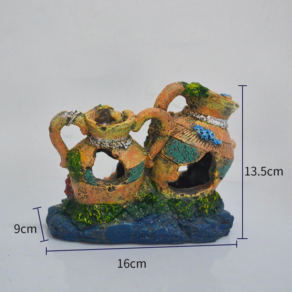 

Aquarium Fish Tank Artificial Resin Ornament Double Colorful Bucket Landscaping Hideaway House Decoration as picture show #1