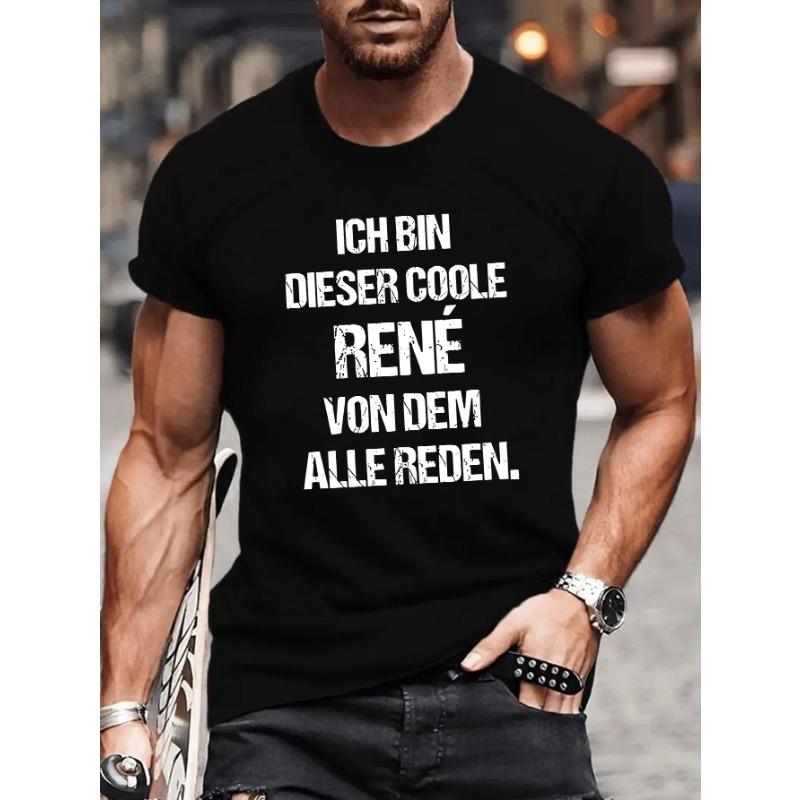 European sizes Men S Casual German RENE Print Short Sleeve T-Shirt - Summer Crew Neck Top S