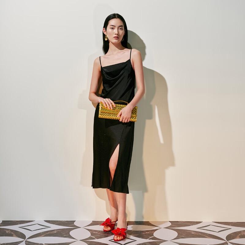 Veromoda Rhinestone Slit Hem Strappy Long Dress