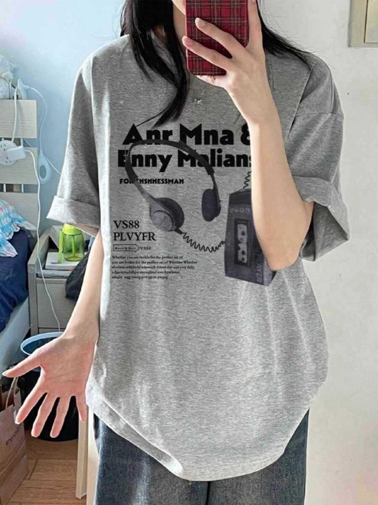 Unisex American Retro Plus Size Cotton Drop Shoulder Tee - Loose Fit for Men, Women & Fat Girls