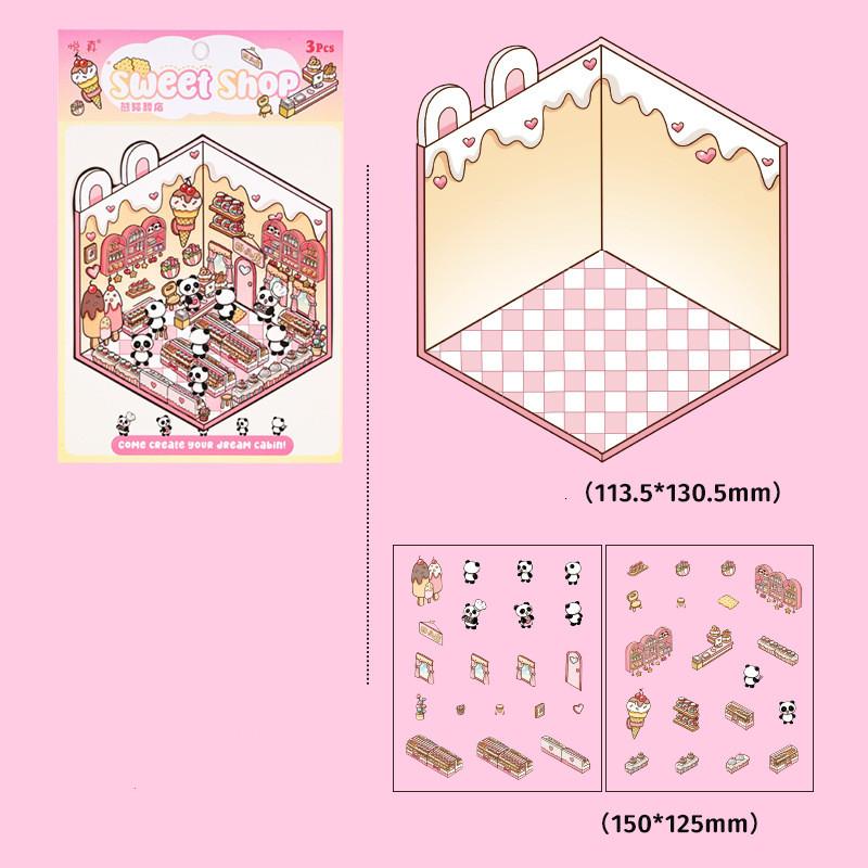 Cartoon Food Street Landscape Sticker Cabin Scene DIY Toy Game Sticker Festival Birthday Gift for Kids Girls and Children