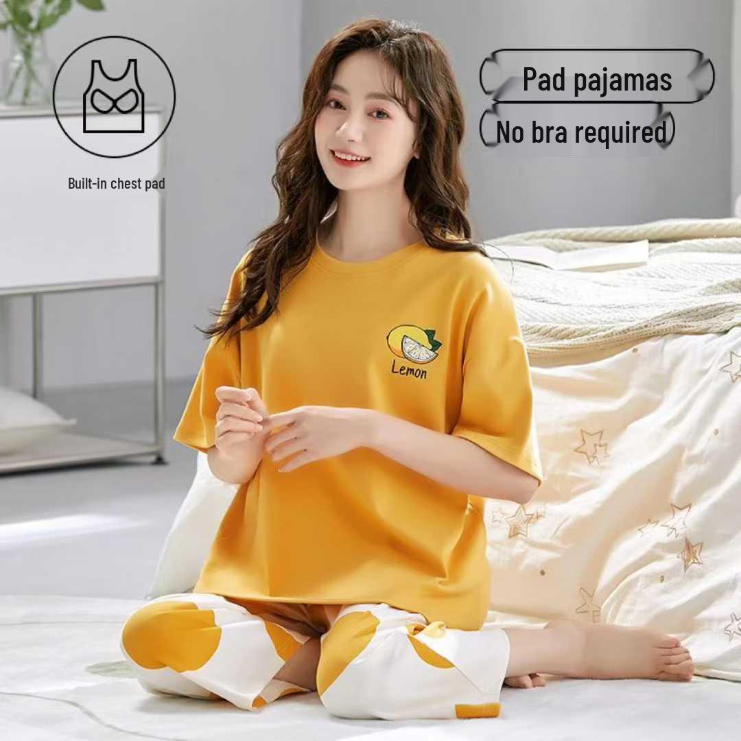 

Grey Korean Style Women s Pajama Set with Built-in Bra and Loose Seven-Point Pants XL [52.5-62.5 kg]
