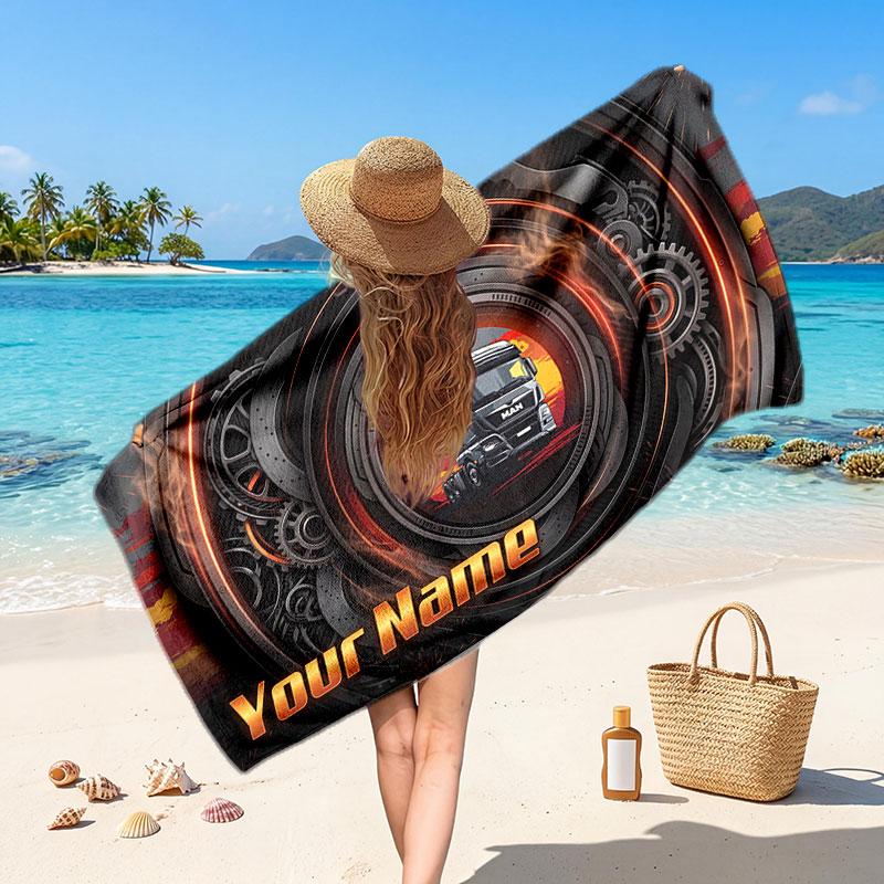MAN LKW Personalisierbares Namens-Text Strandtuch, Weiches Saugfähiges Handtuch Strand Pool Reise Persönliches Geschenk