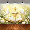 Religious Bible Tapestry Cross DovesHoly Spirit Light Floral Background Church AltarDecoration Christian Faith Wall HangingCloth