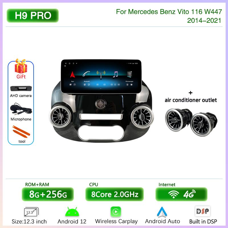 12.3" Android 12 Car Multimedia Video Player For Mercedes Benz Vito 116 W447 2014-2025 GPS Navigation8core CarPlay 4G 360Camera