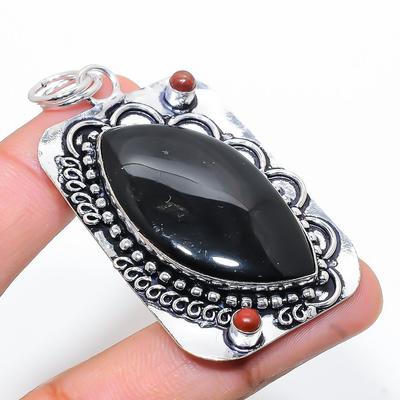 Natural Obsidian Eye Gemstone Handmade 925 Sterling Silver Pendant 2.60" J4g30