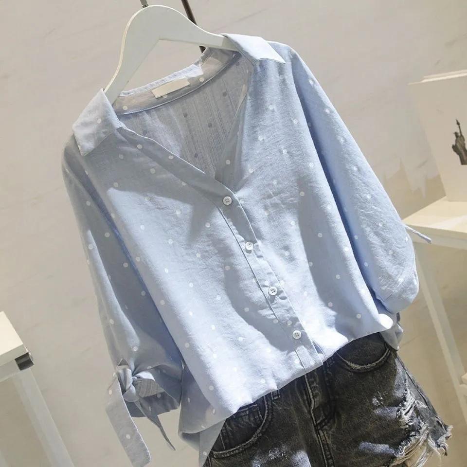 Women's V-Neck Loose Plus Size Shirt Button Printed Casual Commuter Shirt