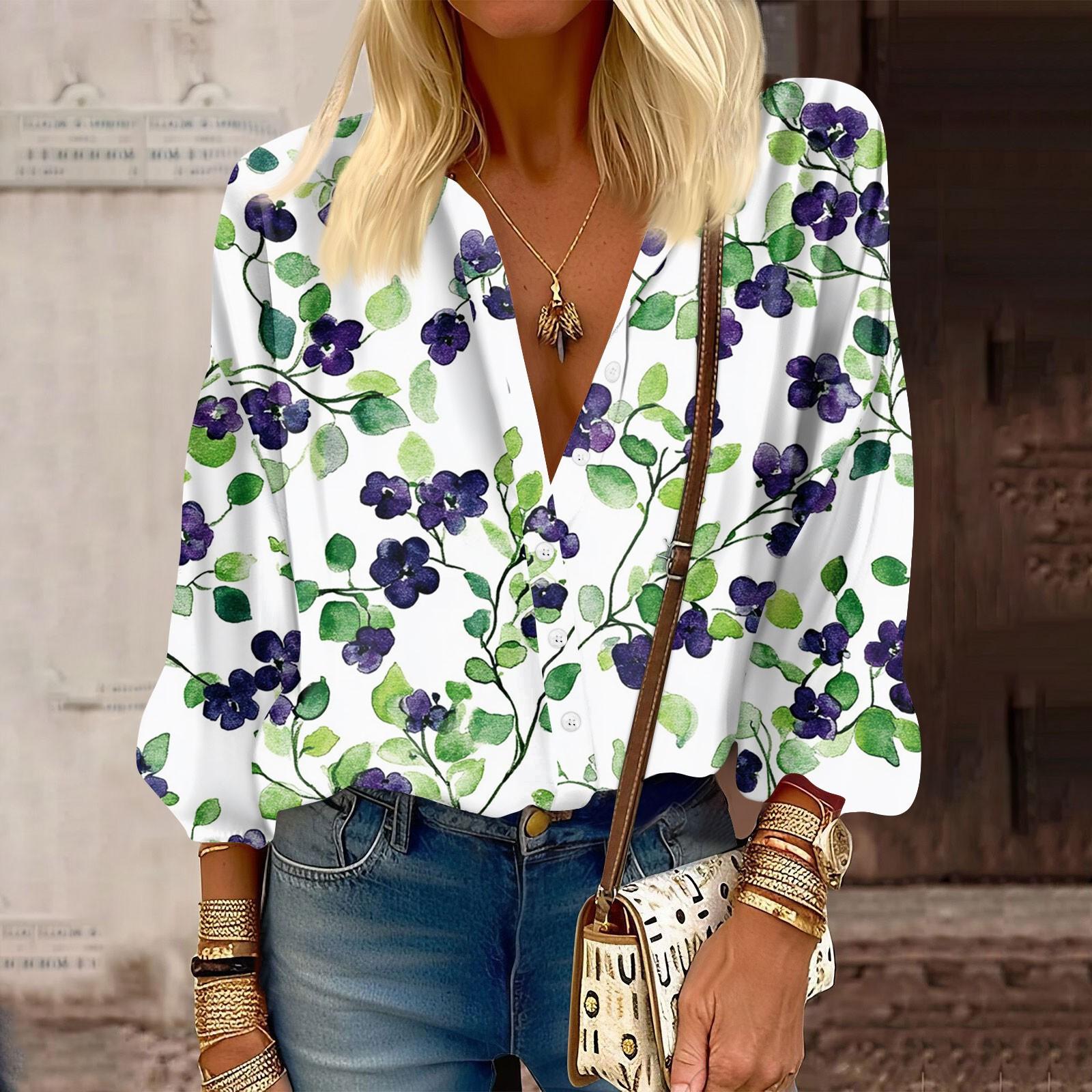 

Женская рубашка на пуговицах, повседневный принт, модная круглая горловина, спущенное плечо, семь рукавов, рубашка, топ M зелёный