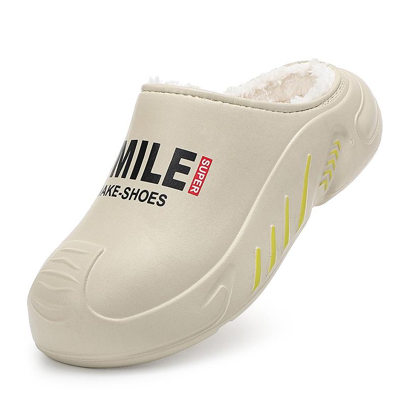 Herrenschuhe Winter Warme Schuhe Plüschfutter Indoor Baumwollpantoffeln Schlichte Plateau Außenküchenschuhe Haus Wasserdichte Pantoffeln