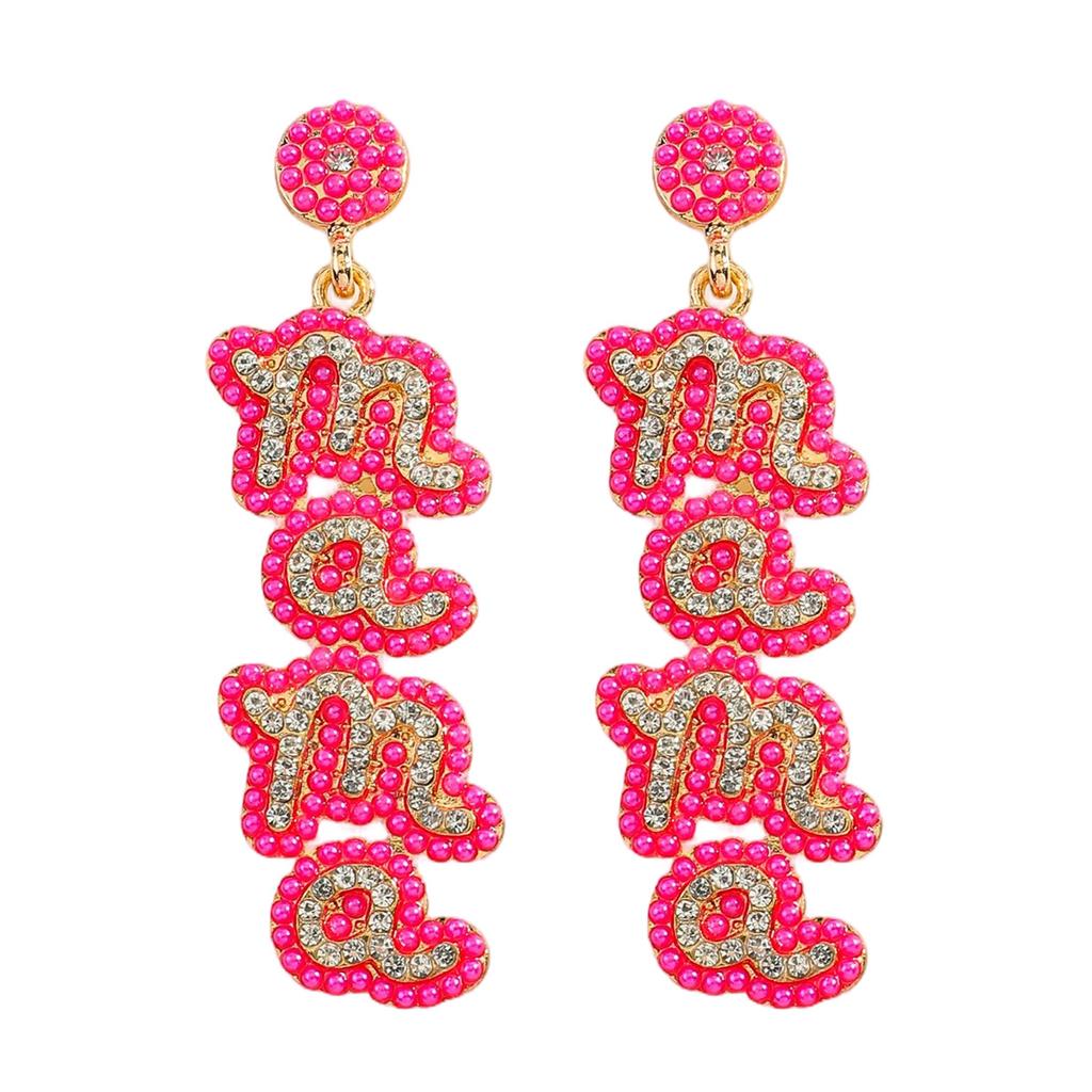 MAMA Letter Diamond Earrings Fashion Creative Festival Rice Bead Earrings Daily Versatile Earrings Women