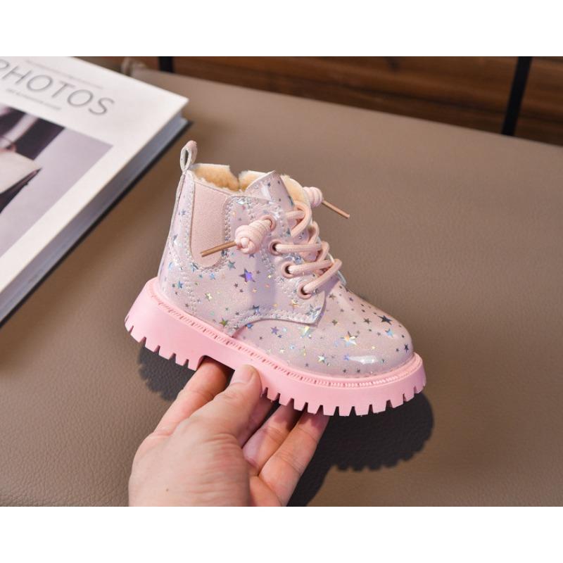 Girls' Fashion Martin Boots, Winter New Arrivals Children's Fleece-lined Boots, Versatile Soft-Sole Warm Low-Cut British Style Boots.