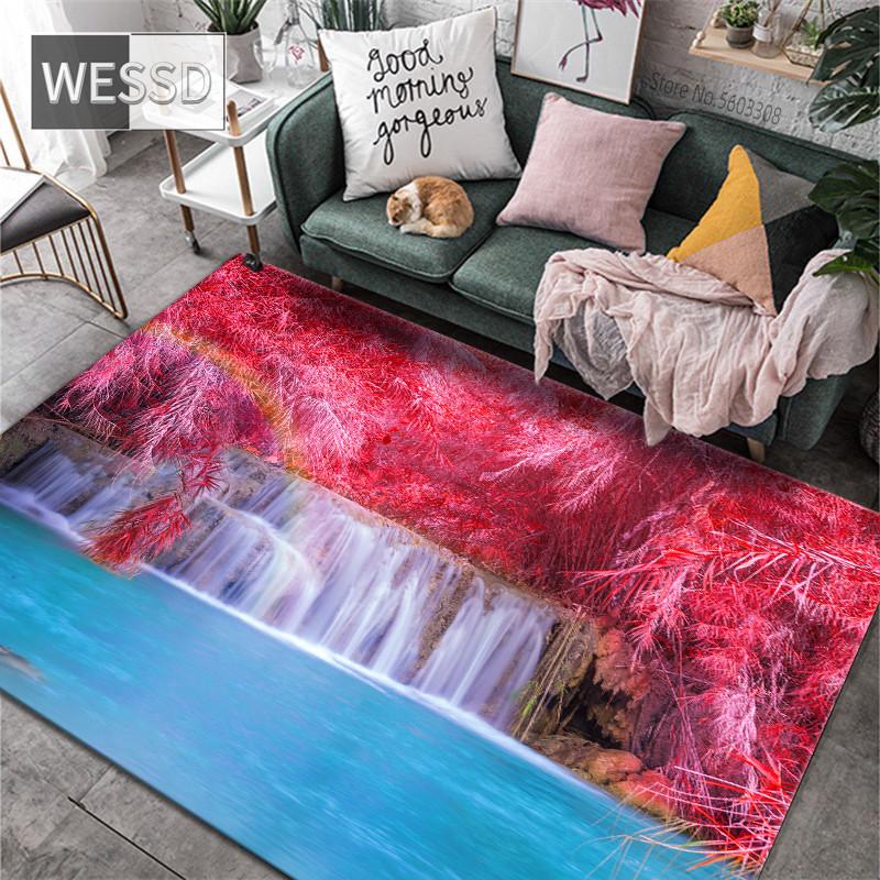 

Ковер с пейзажным узором для гостиной, большой 3D коврик с водопадом для журнального столика, противоскользящий коврик из губки, декоративный коврик для пола 50x80cm 1pcs